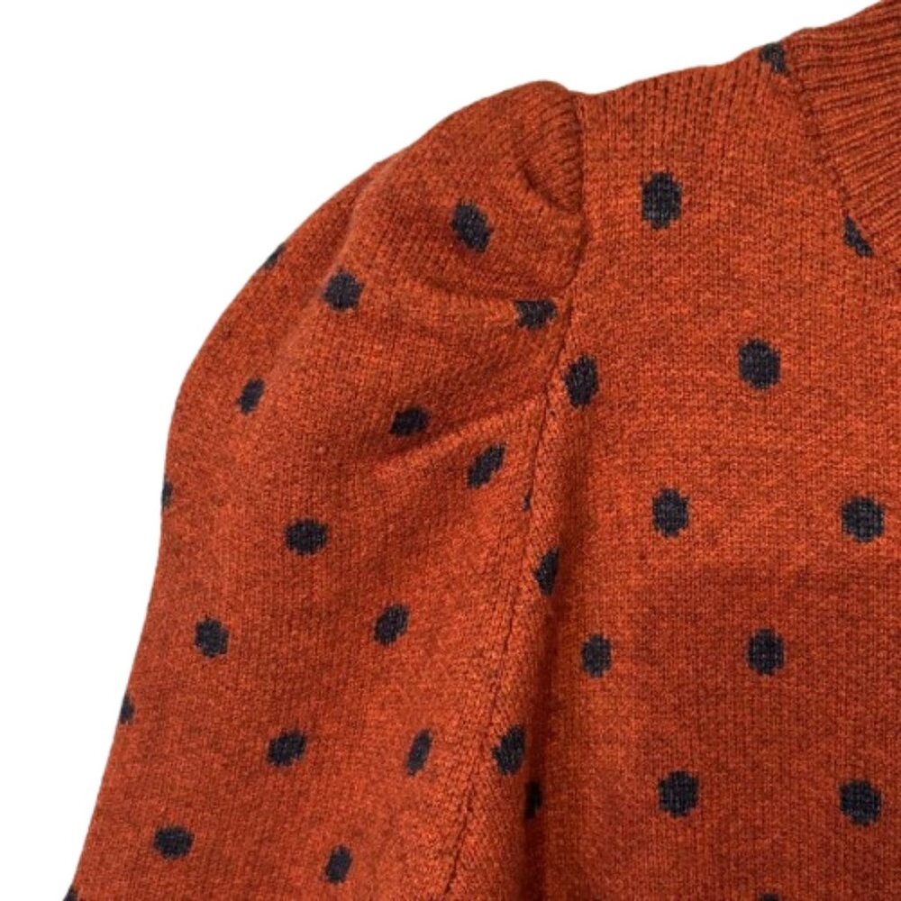 NWT Andthewhy Rust Black Puffed Sleeve Cozy Fall Knit Sweater SZ S/M - Picture 6 of 12
